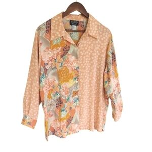 KOOS Of Course Beautiful Silk Floral Patchwork Button-Down Colorful Blouse
